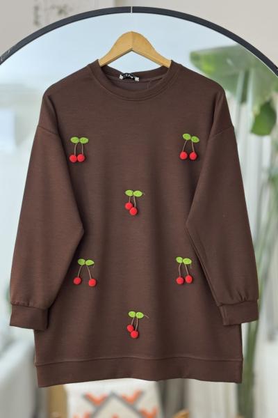 Kiraz Detaylı Oysh Tunik Kahverengi NV4530