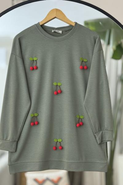 Kiraz Detaylı Oysh Tunik Yeşil  NV4530