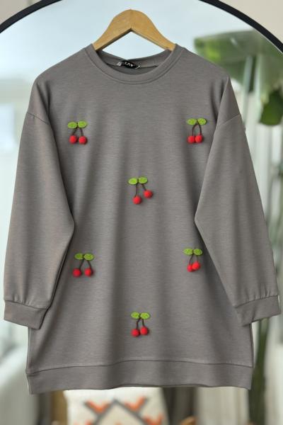 Kiraz Detaylı Oysh Tunik Vizon NV4530