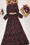 Kırçiçeği Pegasus Kumaş Kemerli Elbise Bordo  HBS692