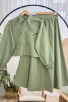 Kısa fermuarlı cepli ceket etek Takım Yeşil  NW4520