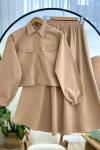 Kısa fermuarlı cepli ceket etek Takım Camel NW4520