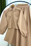 Kısa fermuarlı cepli ceket etek Takım Camel NW4520