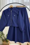 Kısa fermuarlı cepli ceket etek Takım indigo NW4520