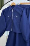 Kısa fermuarlı cepli ceket etek Takım indigo NW4520