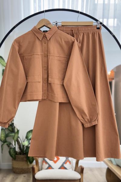 Kısa fermuarlı cepli ceket etek Takım Tarcın NW4520