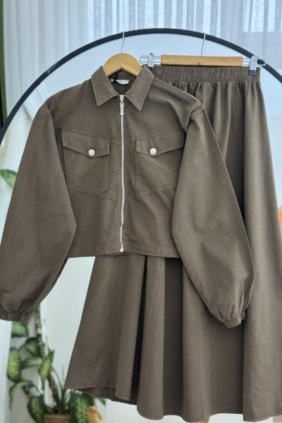 Kısa fermuarlı cepli ceket etek Takım nefti NW4520