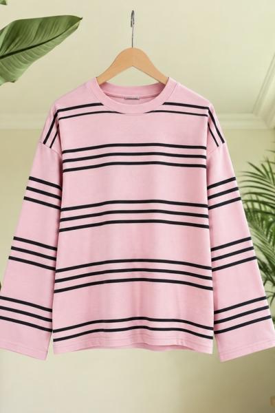 Kısa geniş şeritli  Kısa tunik Pembe EL6516