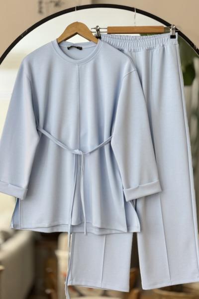 Kıvrık kol cımalı bolpaca pantolon Takım  Mavi TCN40117