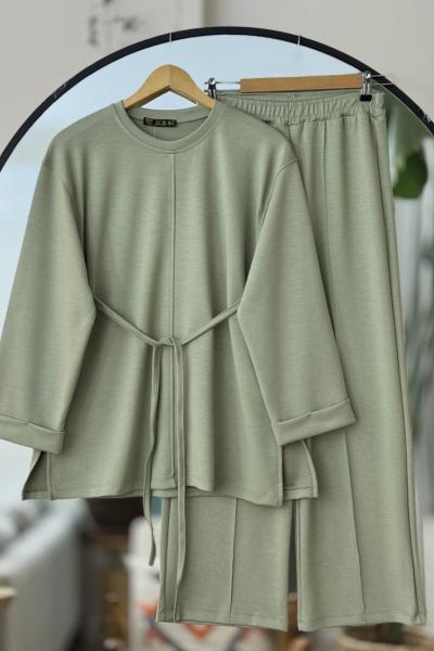 Kıvrık kol cımalı bolpaca pantolon Takım  Yeşil TCN40117