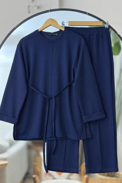 Kıvrık kol cımalı bolpaca pantolon Takım  Lacivert TCN40117