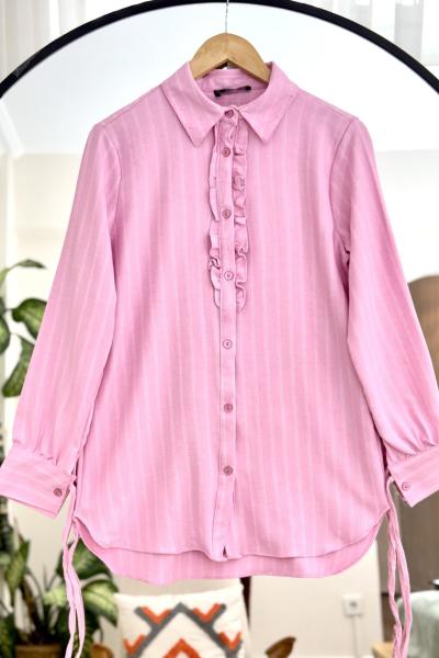 Kol bağcıklı önü fırfırlı tunik Pembe NEW6043