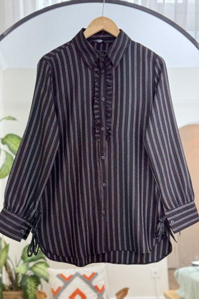 Kol bağcıklı önü fırfırlı tunik siyah NEW6043