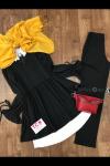 kol bağcıklı örme krep kumaş takım siyah