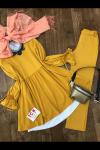 kol bağcıklı örme krep kumaş takım  sarı