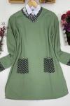 Kol cep kazayağı desen triko Tunik Mint  ANT1258