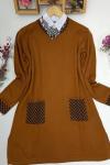 Kol cep kazayağı desen triko Tunik Tarçın   ANT1258