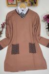 Kol cep kazayağı desen triko Tunik Gül ANT1258