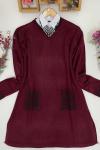 Kol cep kazayağı desen triko Tunik Bordo ANT1258