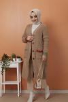Kol Cep Renkli Uzun Triko Hırka  Camel 5079
