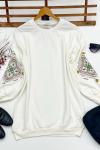 Kol desenli iki iplik tunik Beyaz ADY3017