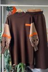 Kol desenli triko takım kahve   TCN4022