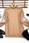 Kol desenli iki iplik tunik kamelADY3017