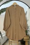 Kol Dikiş Detaylı Ayrobin Kumaş Tunik camel SLT30313