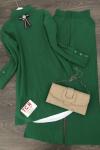 Kol düğmeli çizgili Triko Takım Yeşil TCN1202