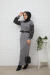 Kol Ekose Triko Elbise Griy  HBS852