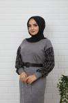 Kol Ekose Triko Elbise Griy  HBS852