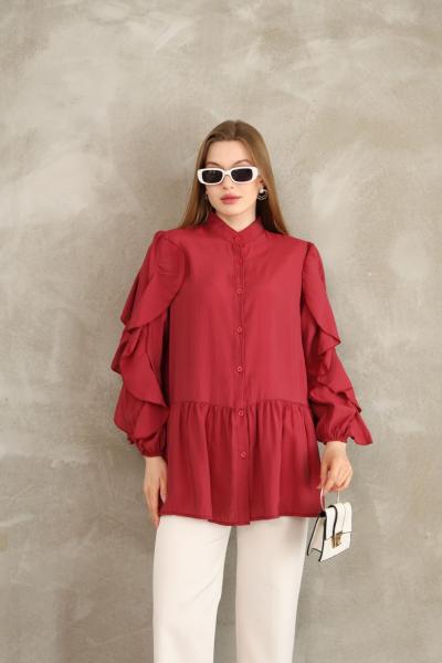 Kol Fırfırlı Tunik Bordo DST2040
