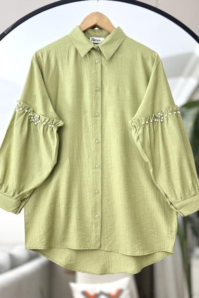 Kol fırfırlı Taş İşlemeli Tunik Yeşil NV4526