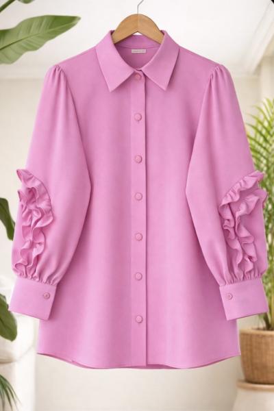 Kol fırfırlı Gömlek Tunik Pembe  BK9552