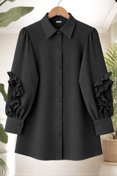 Kol fırfırlı Gömlek Tunik Siyah   BK9552