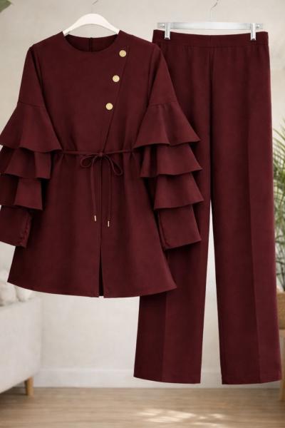 Kol fırfırlı takım Bordo TB8068