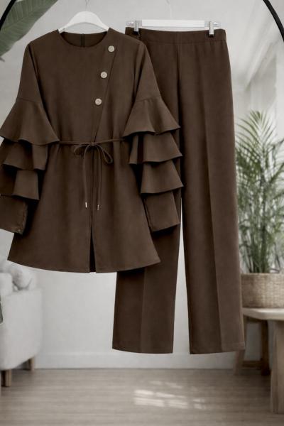 Kol fırfırlı takım Kahverengi TB8068