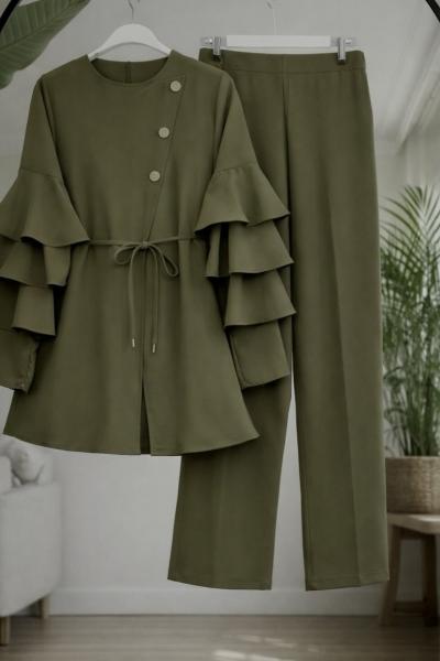 Kol fırfırlı takım  yeşilTB8068