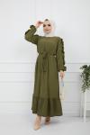 Kol fırfırlı Ayrobin Kumaş Elbise Yeşil TBT928