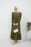 Kol fırfırlı Ayrobin Kumaş Elbise Yeşil TBT928
