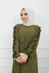 Kol fırfırlı Ayrobin Kumaş Elbise Yeşil TBT928