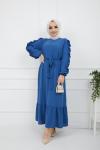 Kol fırfırlı Ayrobin Kumaş Elbise SaksmaviTBT928