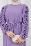 Kol fırfırlı Ayrobin Kumaş Elbise Lila TBT928