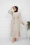 Kol fırfırlı Ayrobin Kumaş Elbise Bej  TBT928