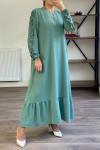 Kol fırfırlı Ayrobin Kumaş Elbise mint yeşili 928
