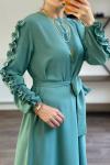 Kol fırfırlı Ayrobin Kumaş Elbise mint yeşili 928