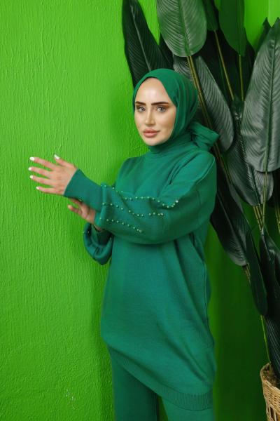 Kol incili Triko Takım Neftiyeşil  SLT30191