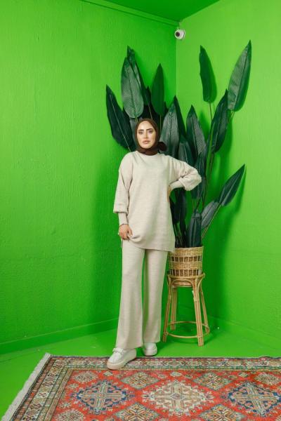 Kol incili Triko Takım Bej  SLT30191