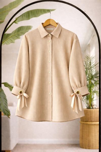 Kol kurdaleli Tunik Gömlek Bej NW6070