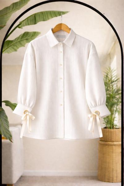 Kol kurdaleli Tunik Gömlek Beyaz NW6070